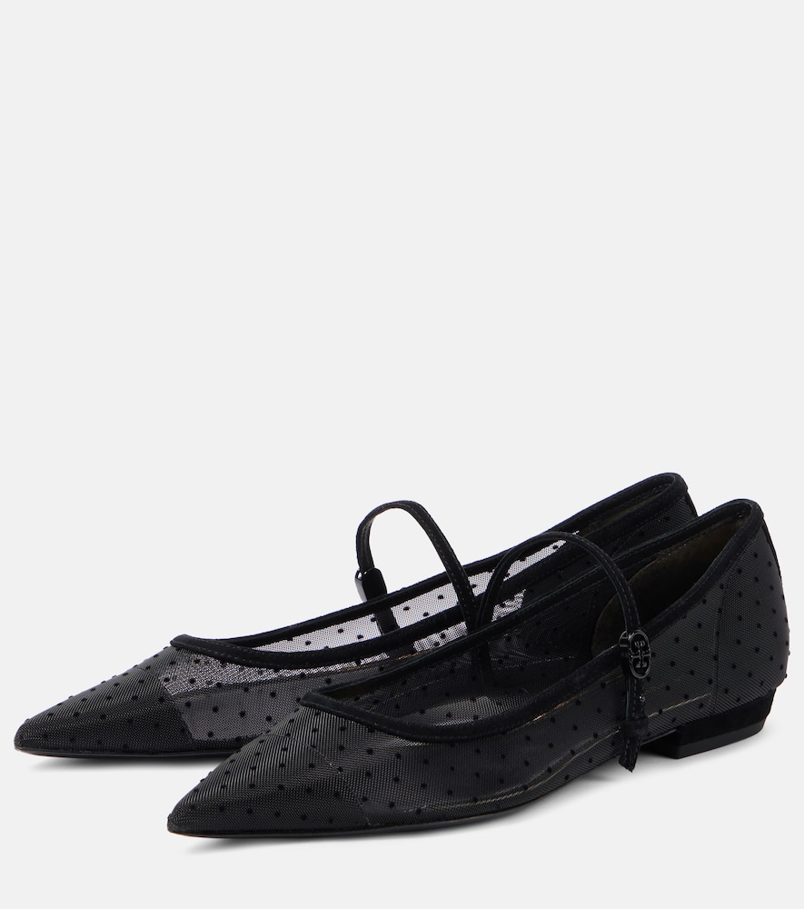  Tory Burch Tory Burch Suede-trimmed Mesh Mary Jane Flats 