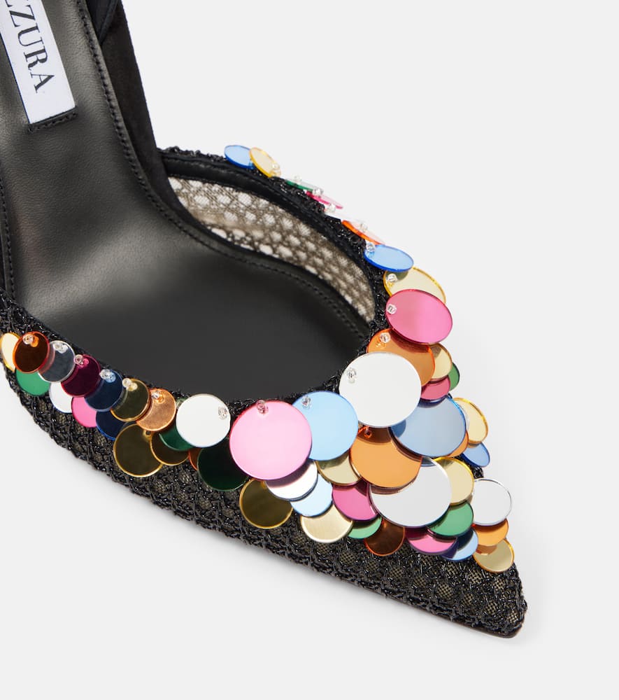 Aquazzura Can Can 105 Sequined Mesh And Suede Slingback Pumps In Black