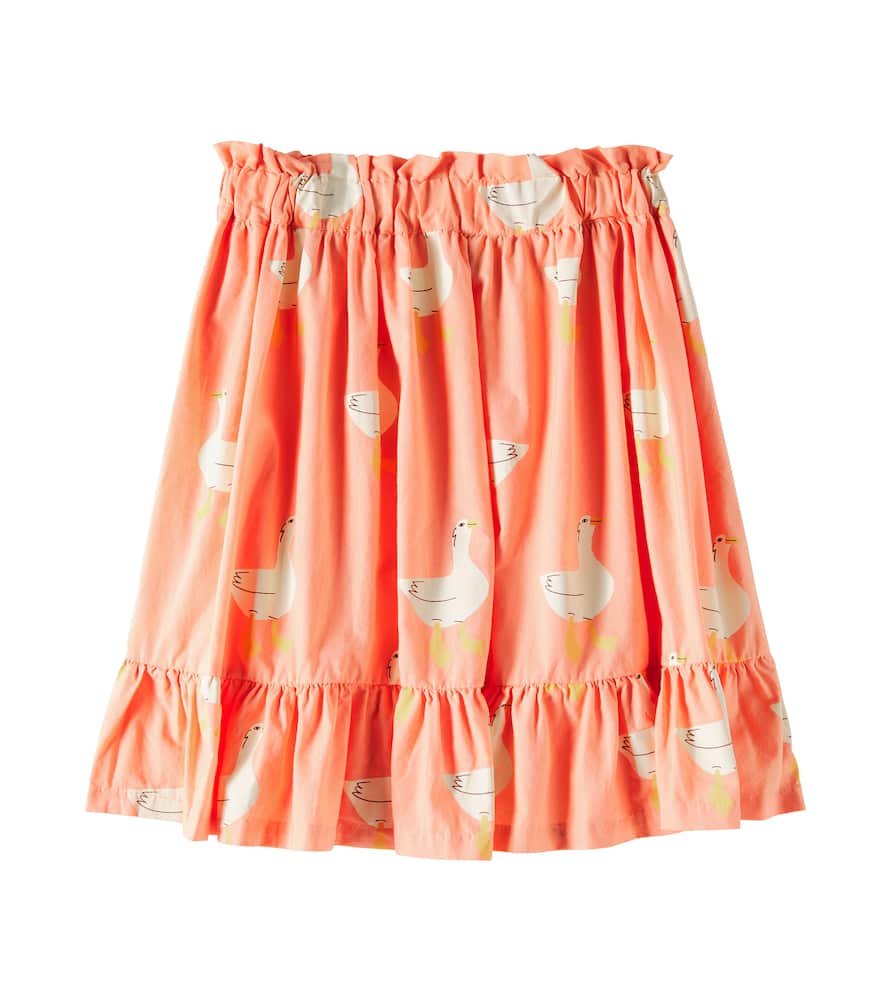 Jellymallow Duck Printed Ruffled Cotton Jersey Skirt In Orange