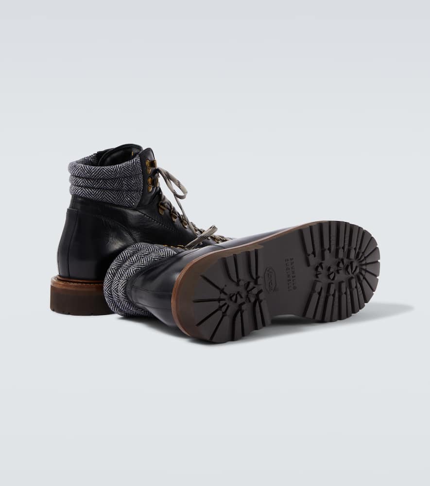Brunello Cucinelli Lace-up Herringbone-detail Hiking Boots In Black