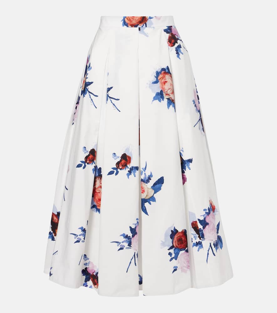 Floral cotton poplin midi skirt