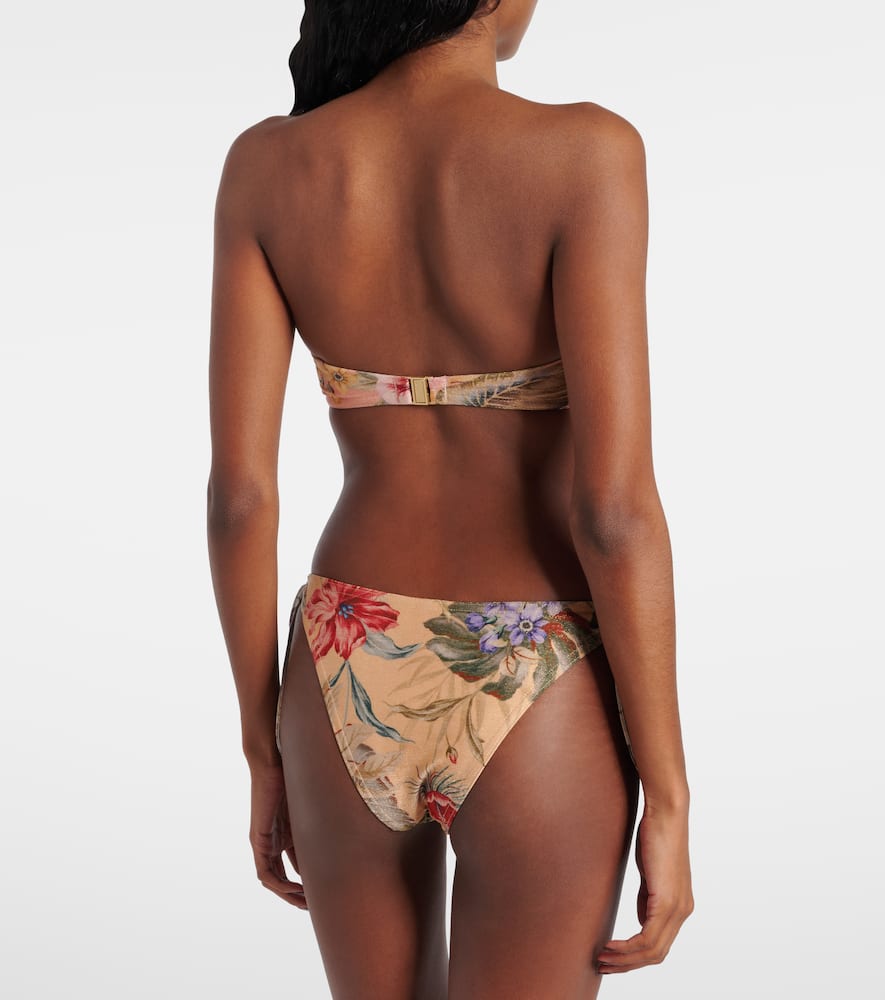 Zimmermann Coco Scarf Tie Bikini Bottoms Tan Multi Floral In Multi
