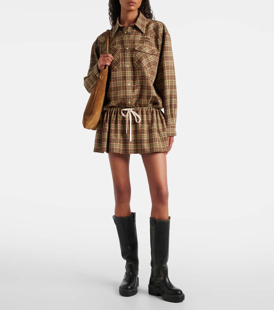 Miu Miu Plaid Virgin Wool Miniskirt In Multi