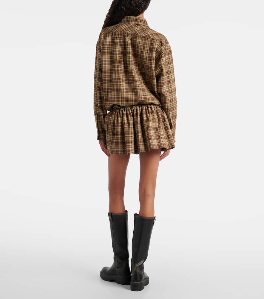 Miu Miu Plaid Virgin Wool Miniskirt In Multi