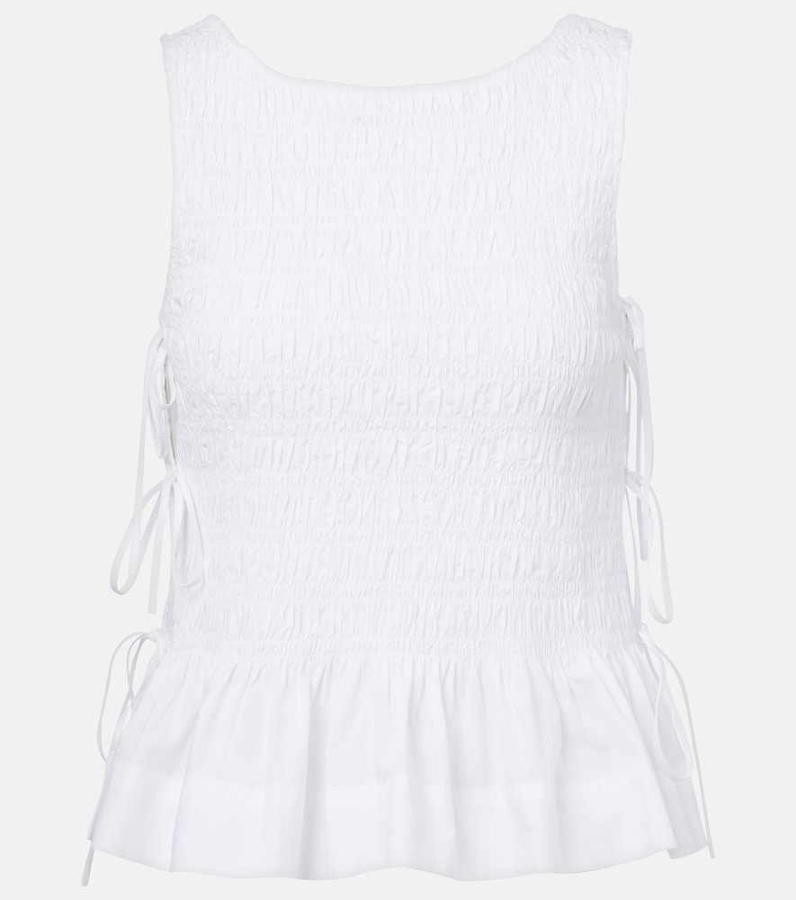 Ganni Women's White Shirred Cotton Top UK Size 10 - Mytheresa