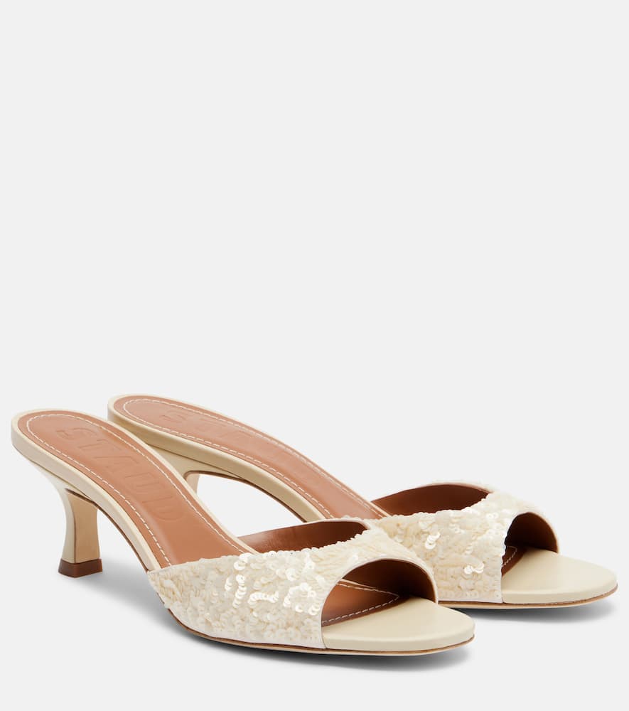 Staud Brigitte Sequined Mules In White