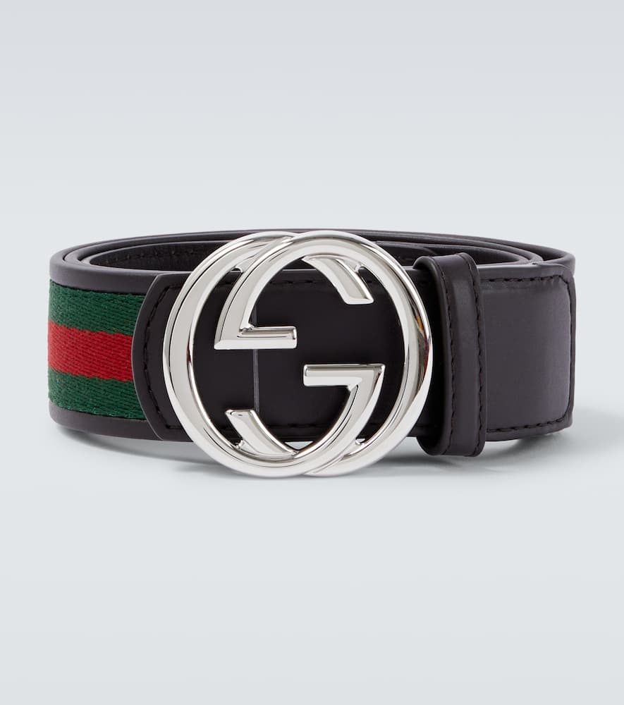 Gucci Interlocking G Web Leather Belt In Brown