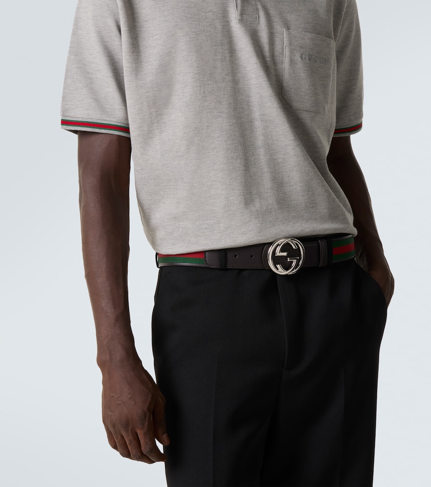 Gucci Interlocking G Web Leather Belt In Brown