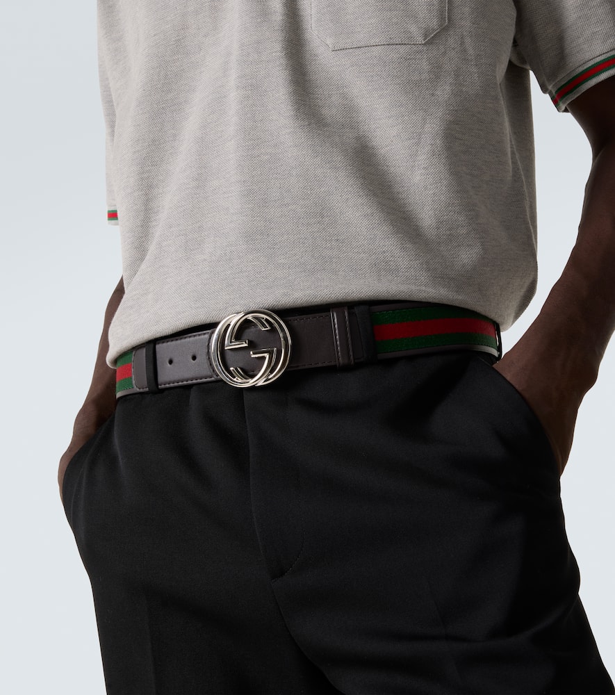 Gucci Interlocking G Web Leather Belt In Brown