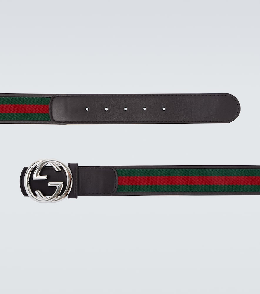 Gucci Interlocking G Web Leather Belt In Brown
