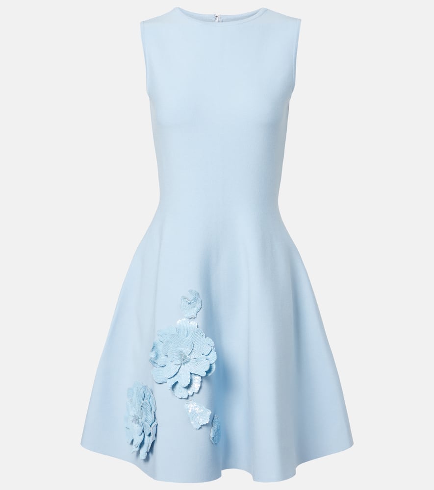Oscar De La Renta Peony Sequin Embroidered Sleeveless Fit & Flare Dress In Blue