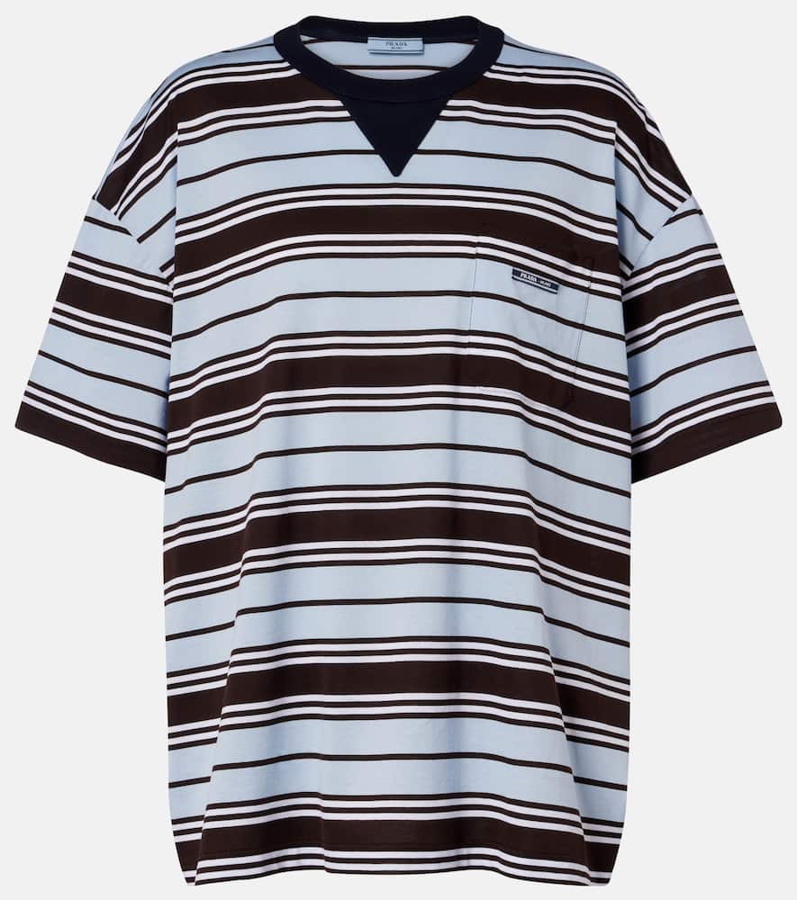 Prada Striped Cotton Lisle T-shirt In Blue
