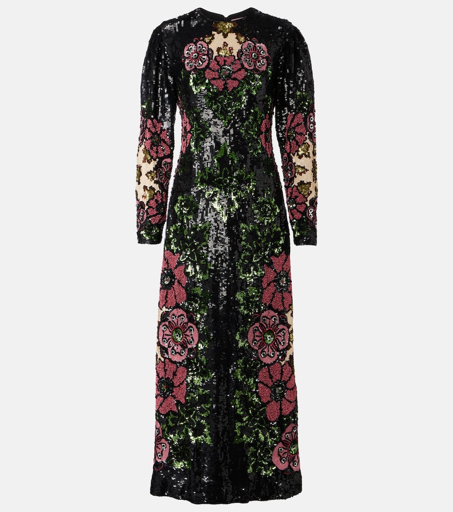 La Doublej Clingy Swing Sequined Maxi Dress In Black