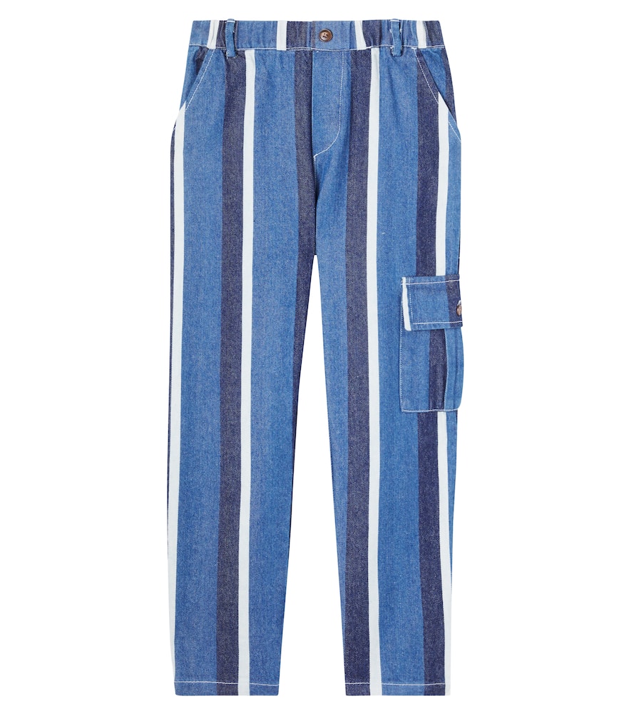 Donsje Kids' Theoule Striped Denim Cargo Pants In Blue