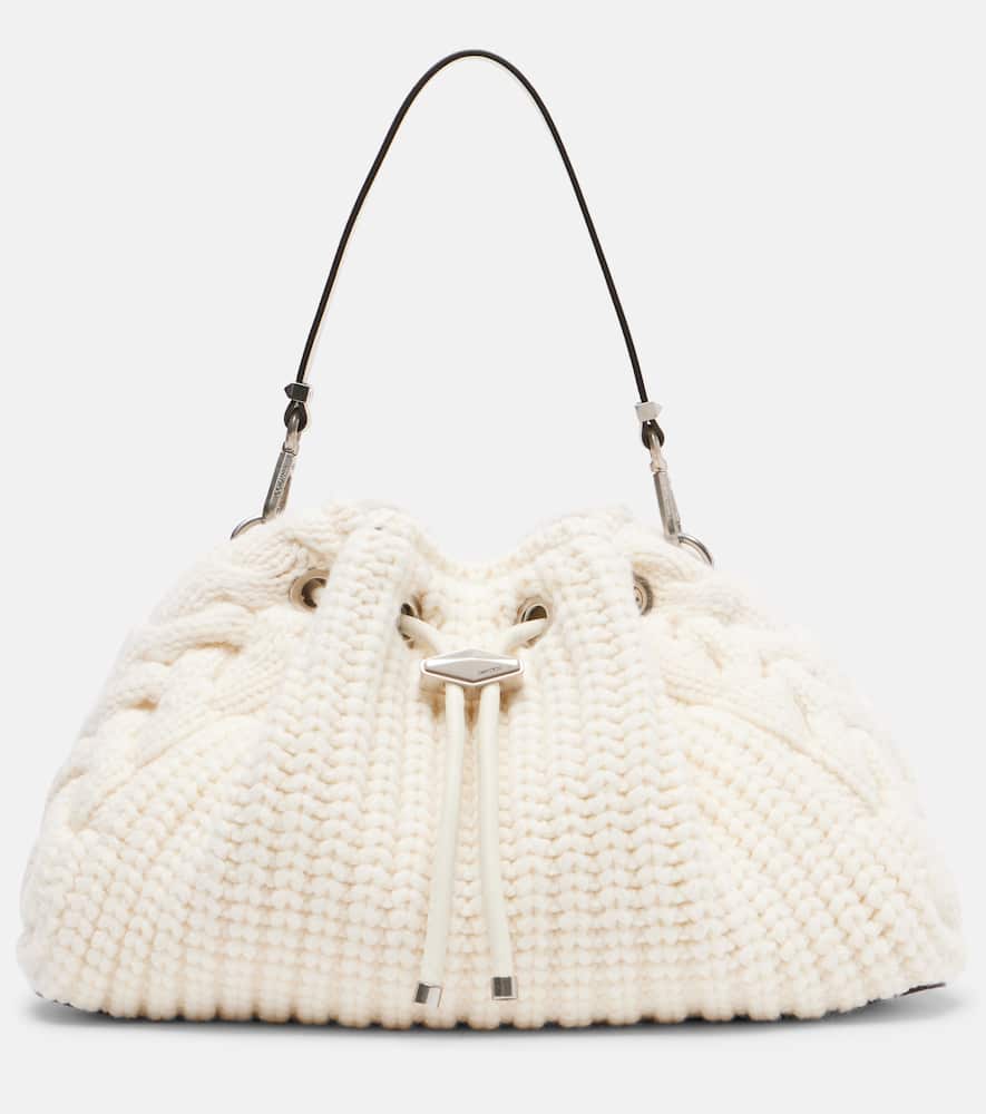 Jimmy Choo Cable-knit Drawstring Shoulder Bag In White