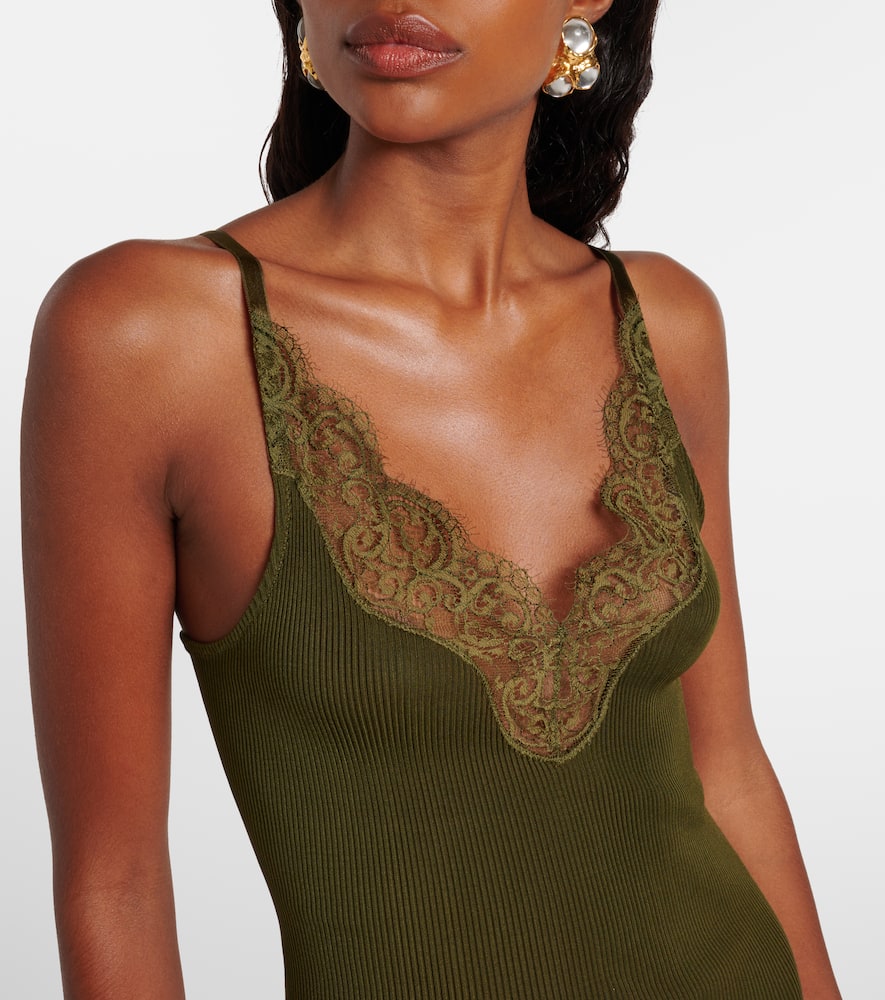 Saint Laurent Lace-trimmed Silk Jersey Slip Dress In Brown