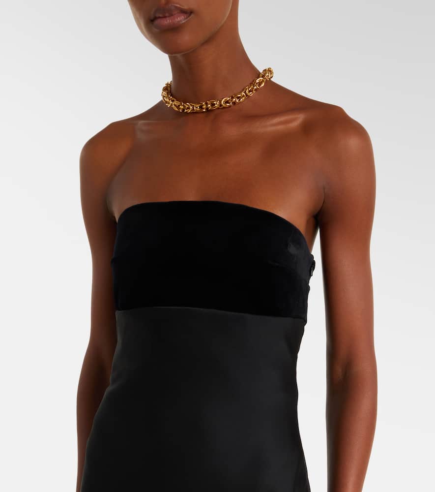 Max Mara Baia Velvet-trimmed Satin Bustier Gown In Black