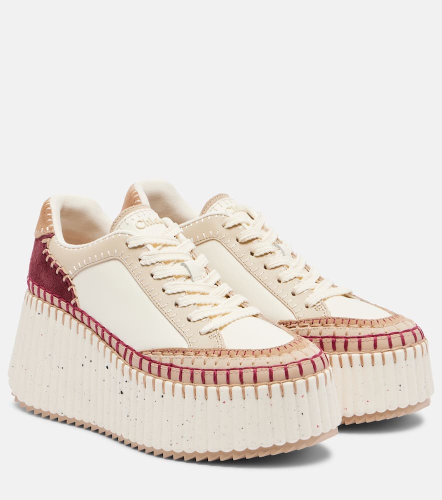 Chloé Nama Suede-trimmed Leather Platform Sneakers In Neutral