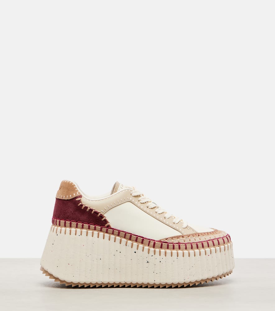 Chloé Nama Suede-trimmed Leather Platform Sneakers In Neutral