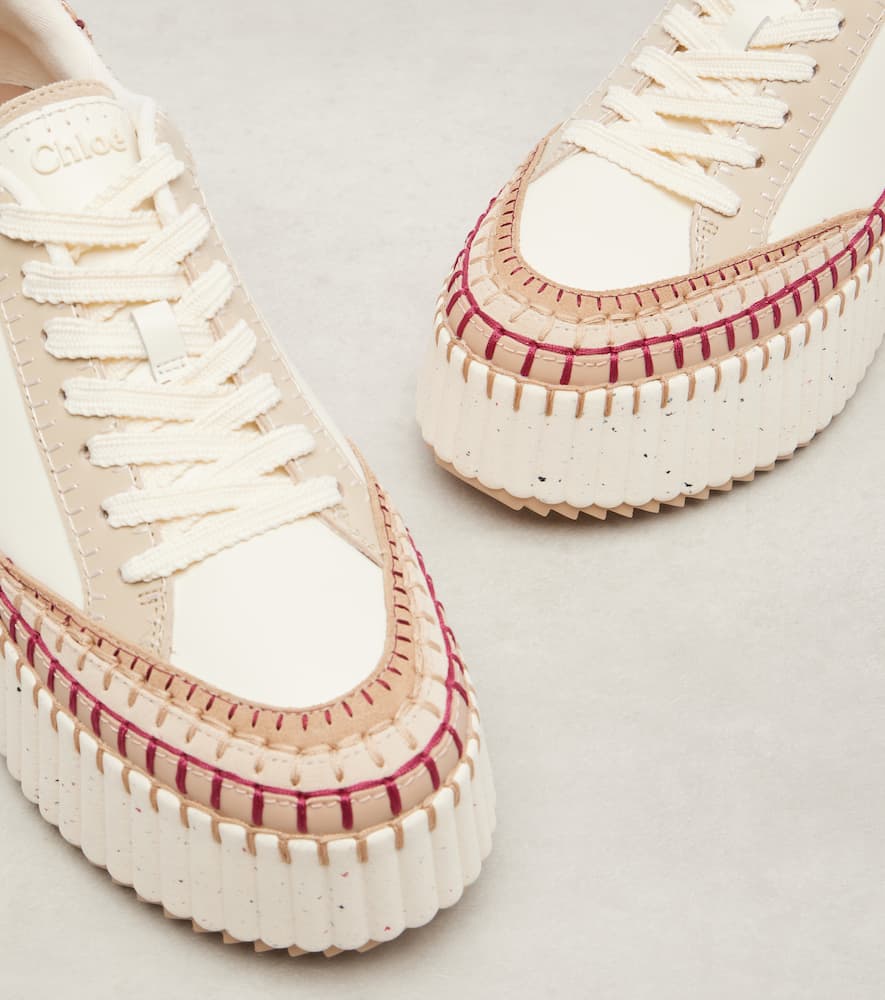 Chloé Nama Suede-trimmed Leather Platform Sneakers In Neutral
