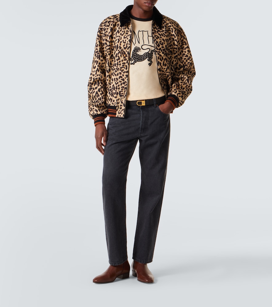 Valentino Garavani Butter-colored T-shirt With Panther Print In Neutral