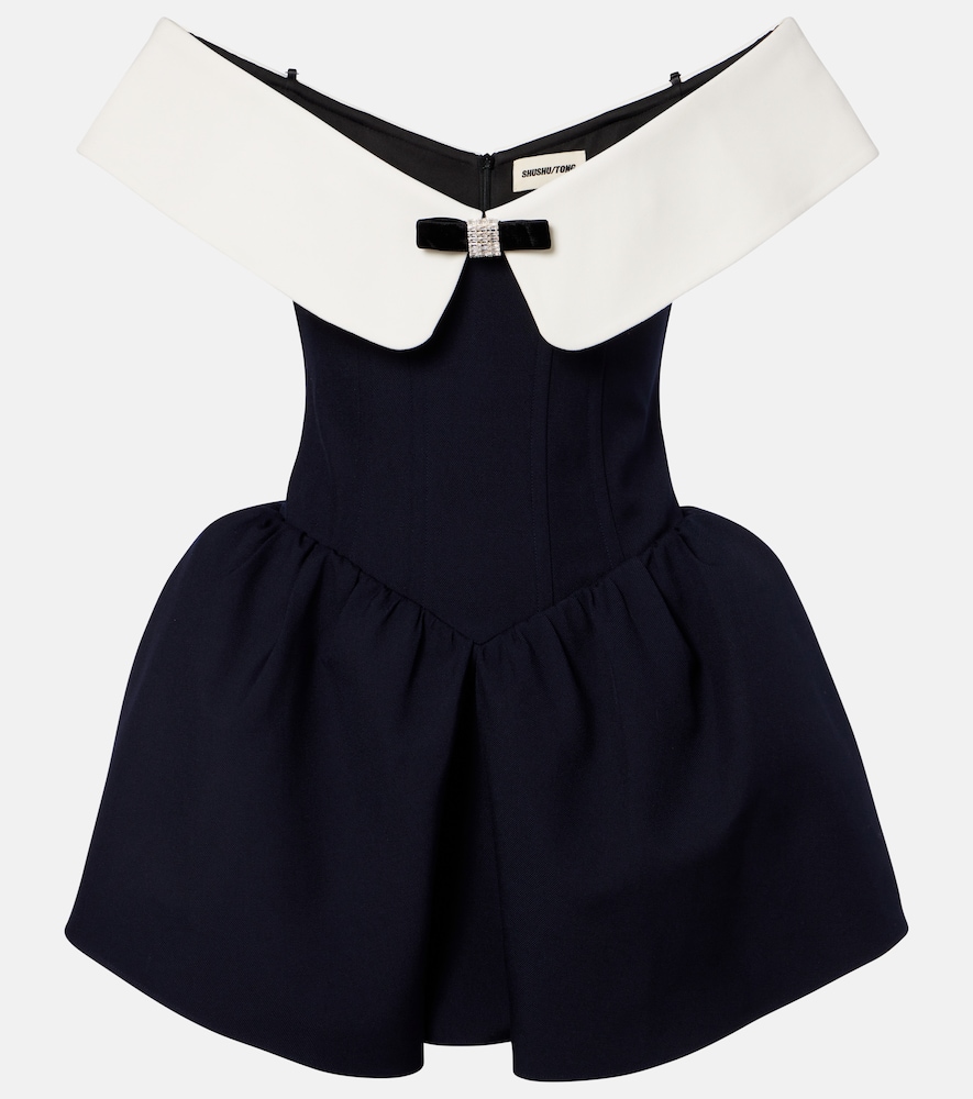 Shushu/tong Off Shoulder Wool and Silk Minidress