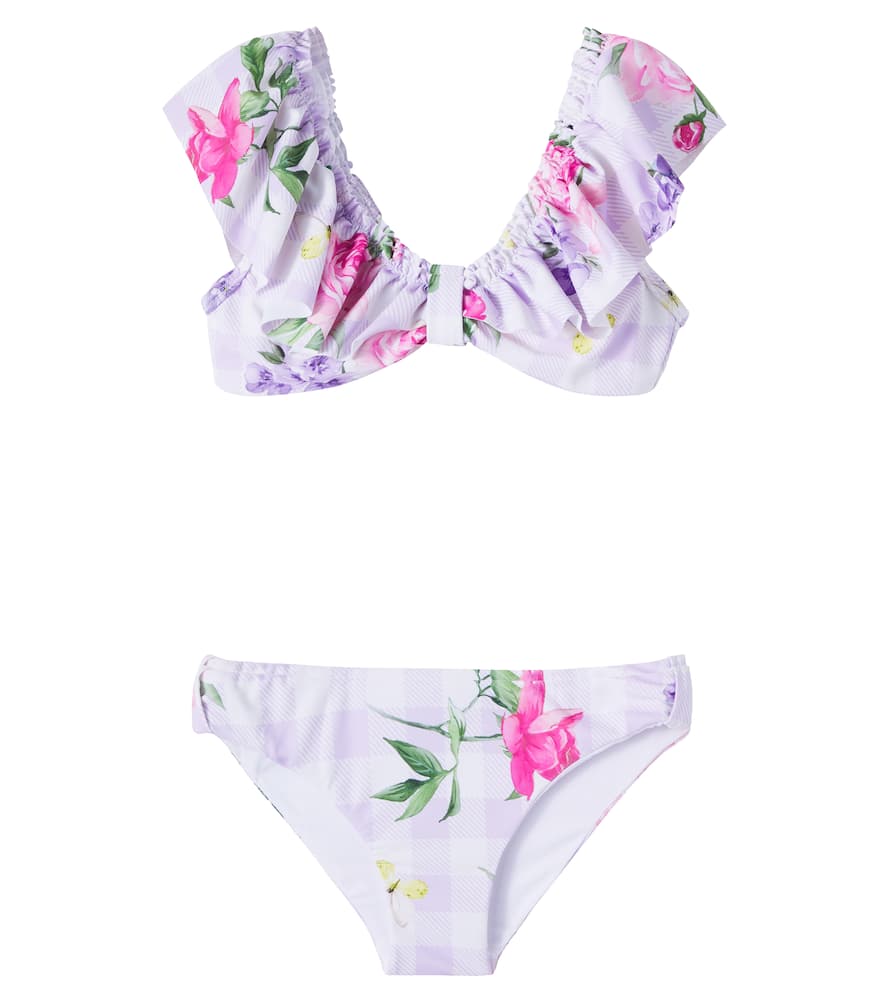 Bikini con stampa a quadretti e volant