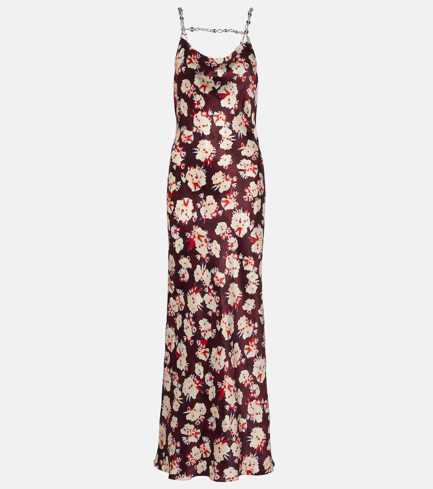 Rabanne Chain-detail floral silk maxi dress