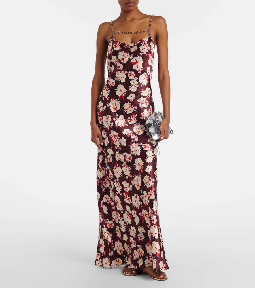 Rabanne Chain-detail floral silk maxi dress