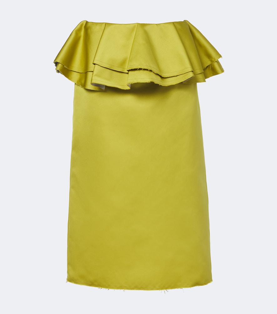 Plan C Peplum Satin Midi Skirt In Green