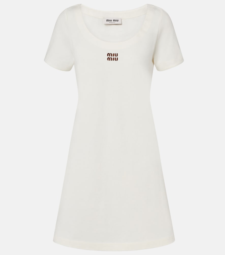 Minikleid aus Baumwoll-Jersey mit Leder