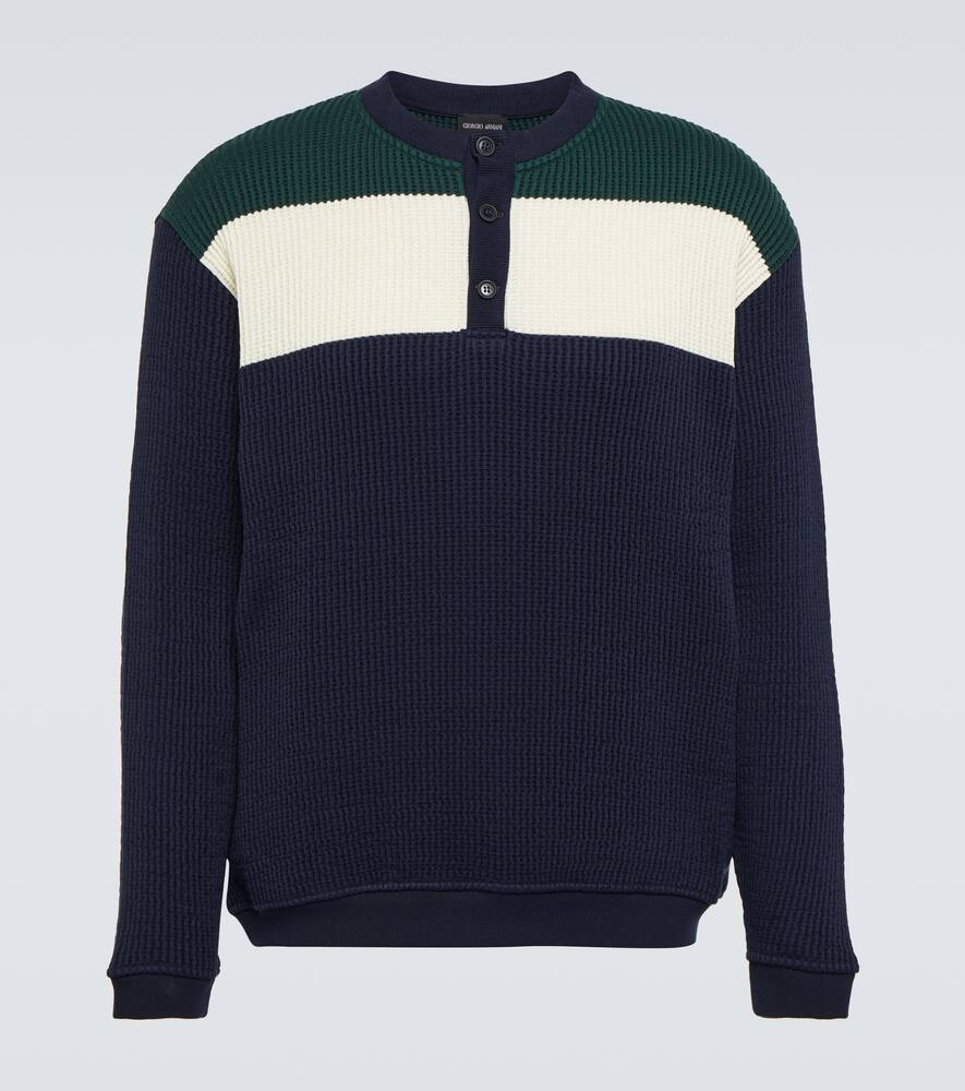 Giorgio Armani Ribbed-knit Cotton Sweater In Fant. Blu Navy
