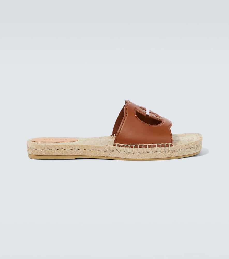 GUCCI CARLOS INTERLOCKING G LEATHER SLIDES