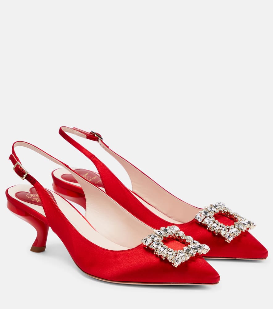 Roger Vivier Virgule Strass Buckle Slingback Pumps In Satin In Ribes