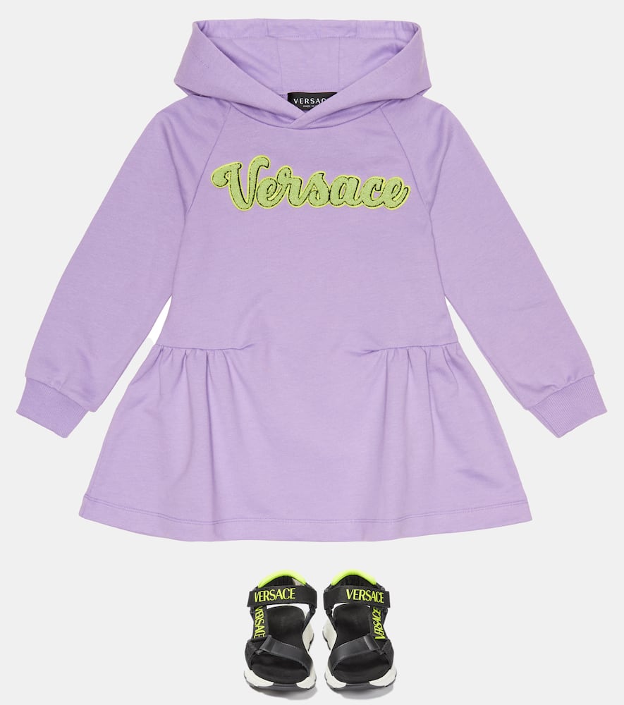 Shop Versace Logo Cotton Hoodie Dress In Purple