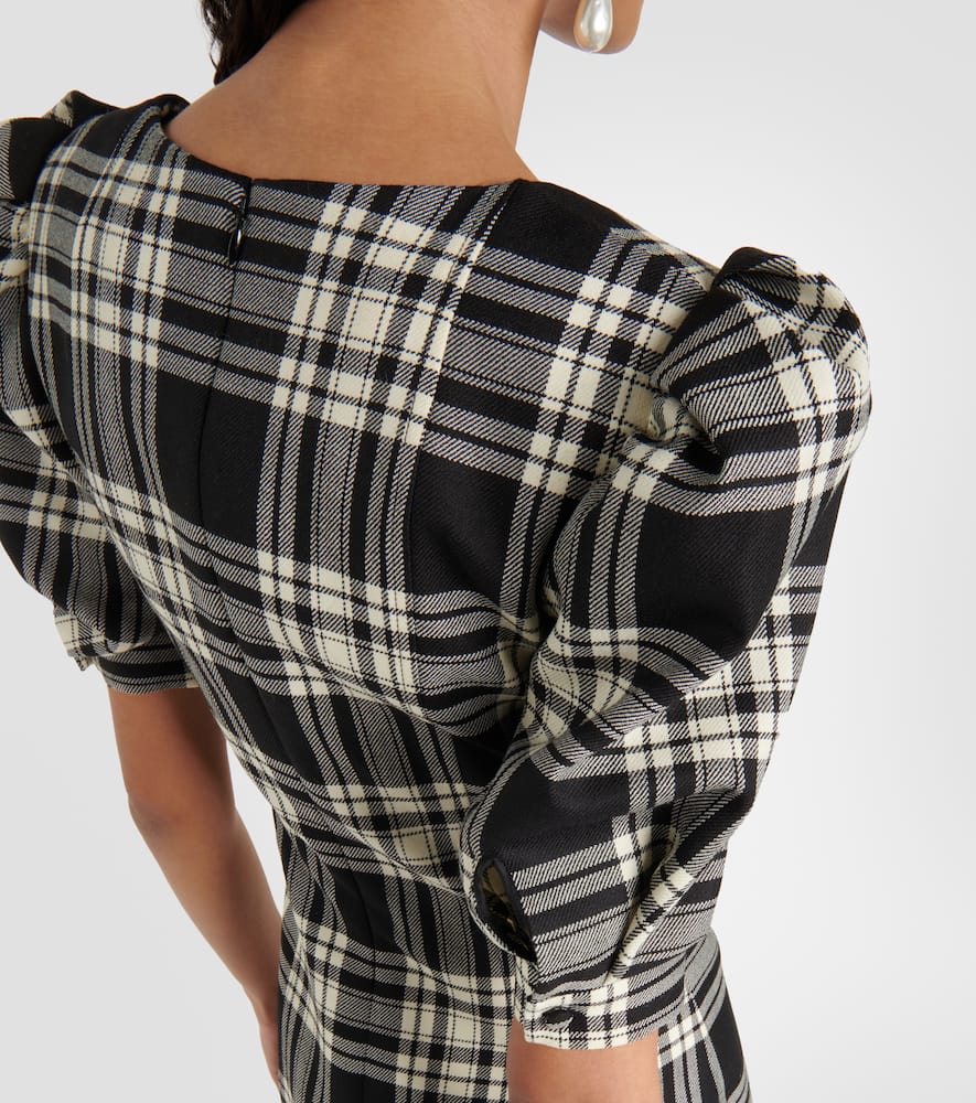 Alessandra Rich Lace-up Checked Wool Minidress In Black