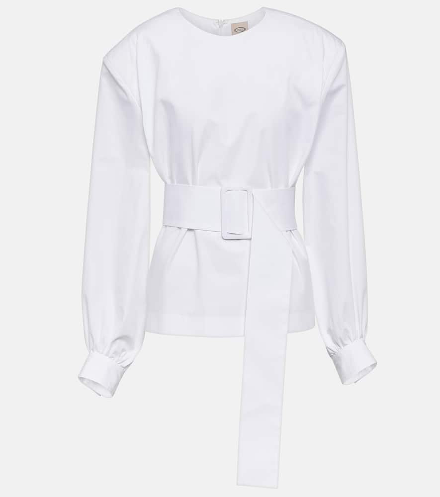 Belted cotton poplin shirt