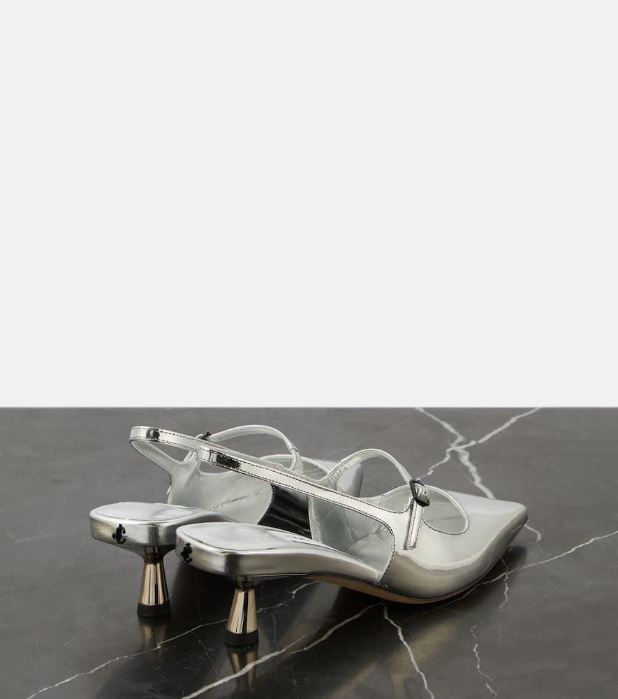 Shop Jimmy Choo Didi 45 Metallic Leather Slingback Pumps In Silver