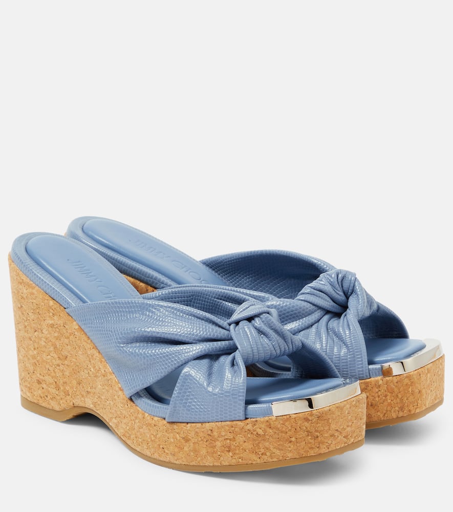 Shop Jimmy Choo Avenue Croc-effect Leather Wedges In Blue