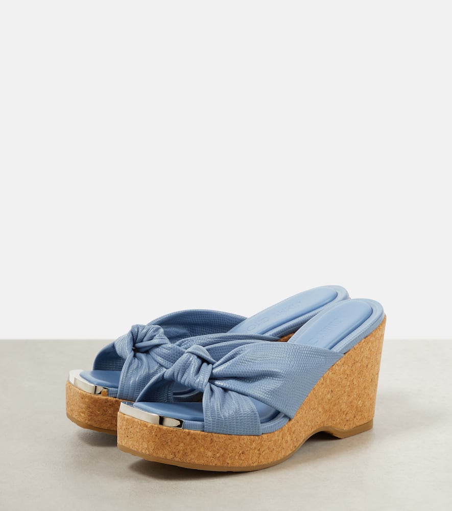 Shop Jimmy Choo Avenue Croc-effect Leather Wedges In Blue