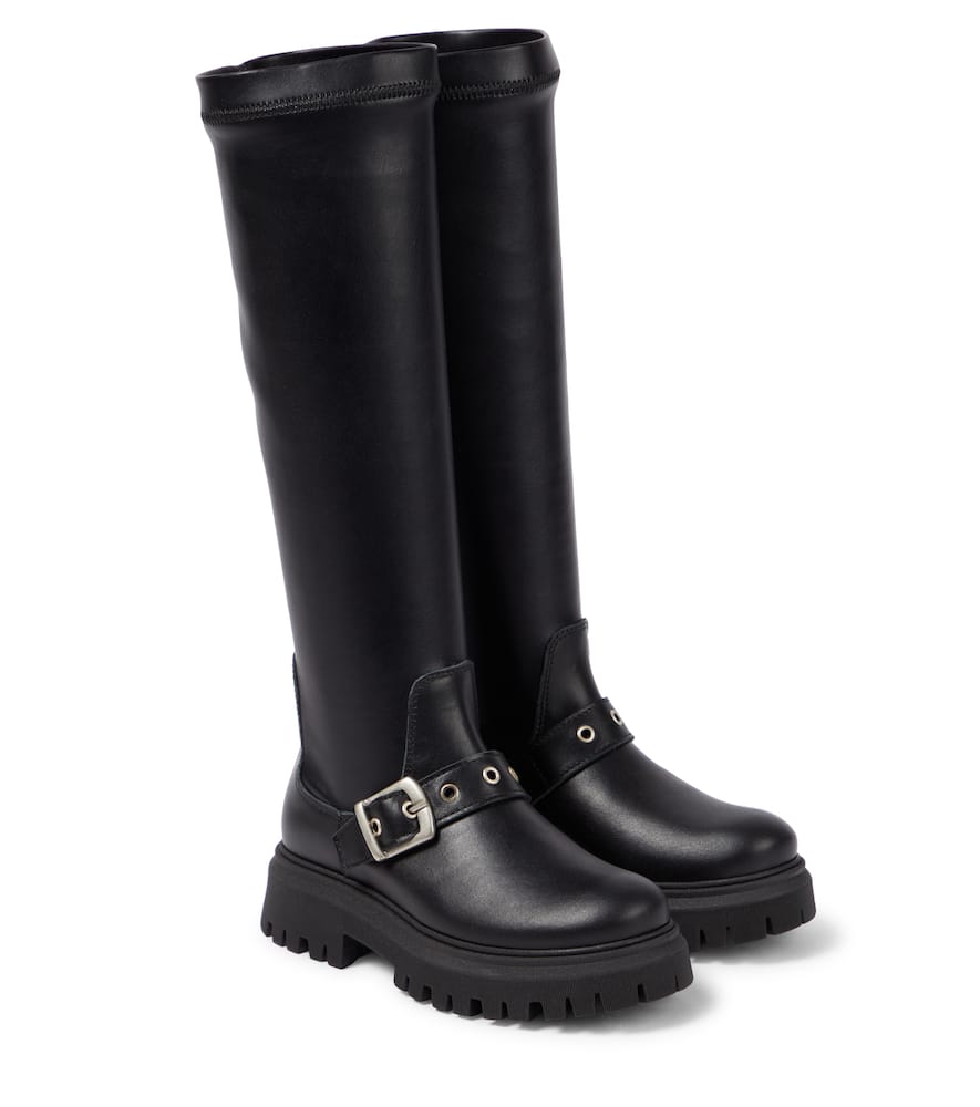 Monnalisa Leather Knee-high Boots In Black