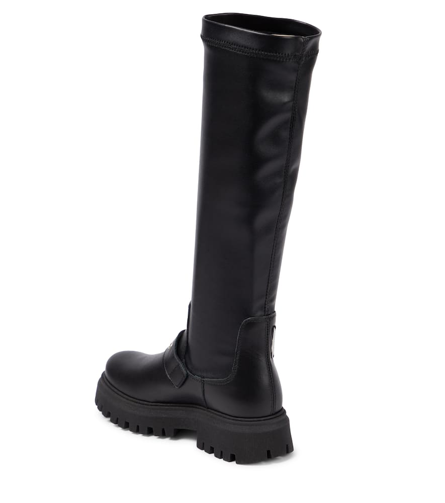 Monnalisa Leather Knee-high Boots In Black