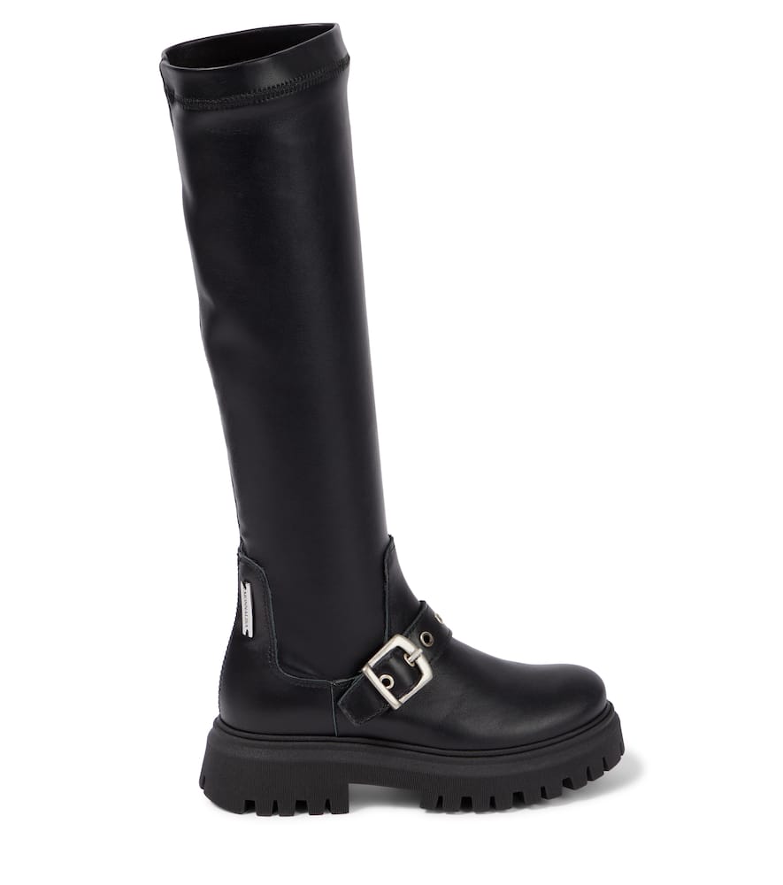 Monnalisa Leather Knee-high Boots In Black