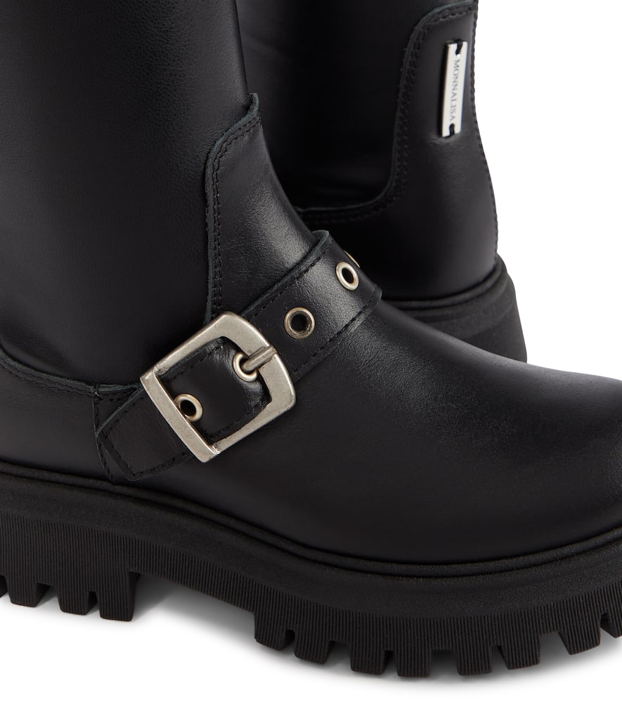 Monnalisa Leather Knee-high Boots In Black