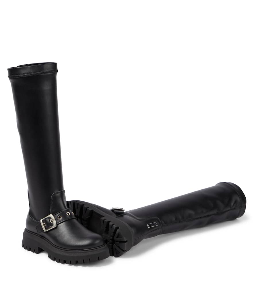 Monnalisa Leather Knee-high Boots In Black