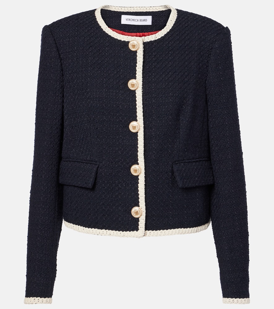 Veronica Beard Mabel Collarless Tweed Jacket In Black In Blue