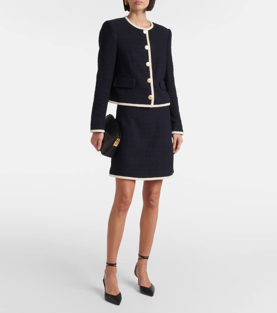 Veronica Beard Mabel Collarless Tweed Jacket In Black In Blue