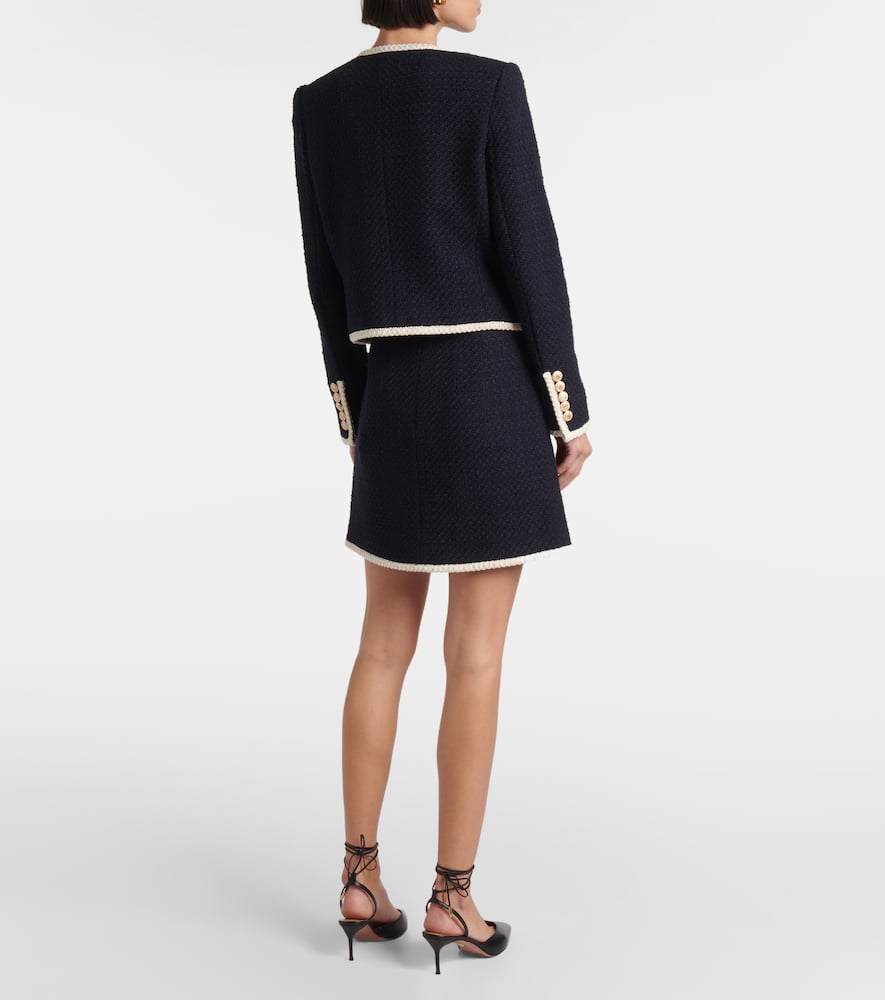 Veronica Beard Mabel Collarless Tweed Jacket In Black In Blue