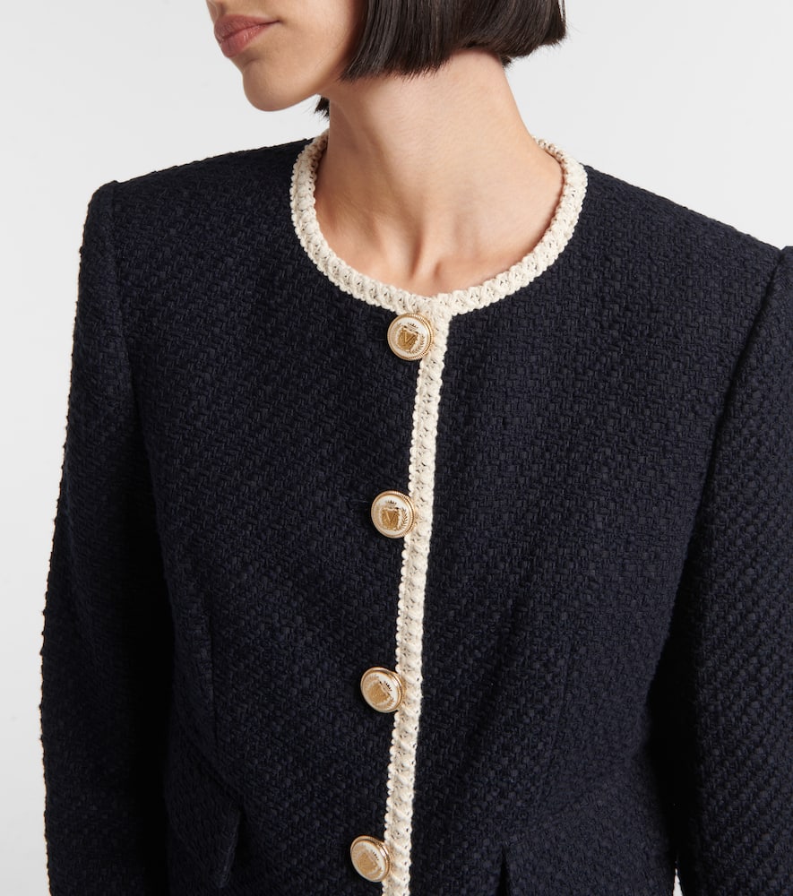 Veronica Beard Mabel Collarless Tweed Jacket In Black In Blue