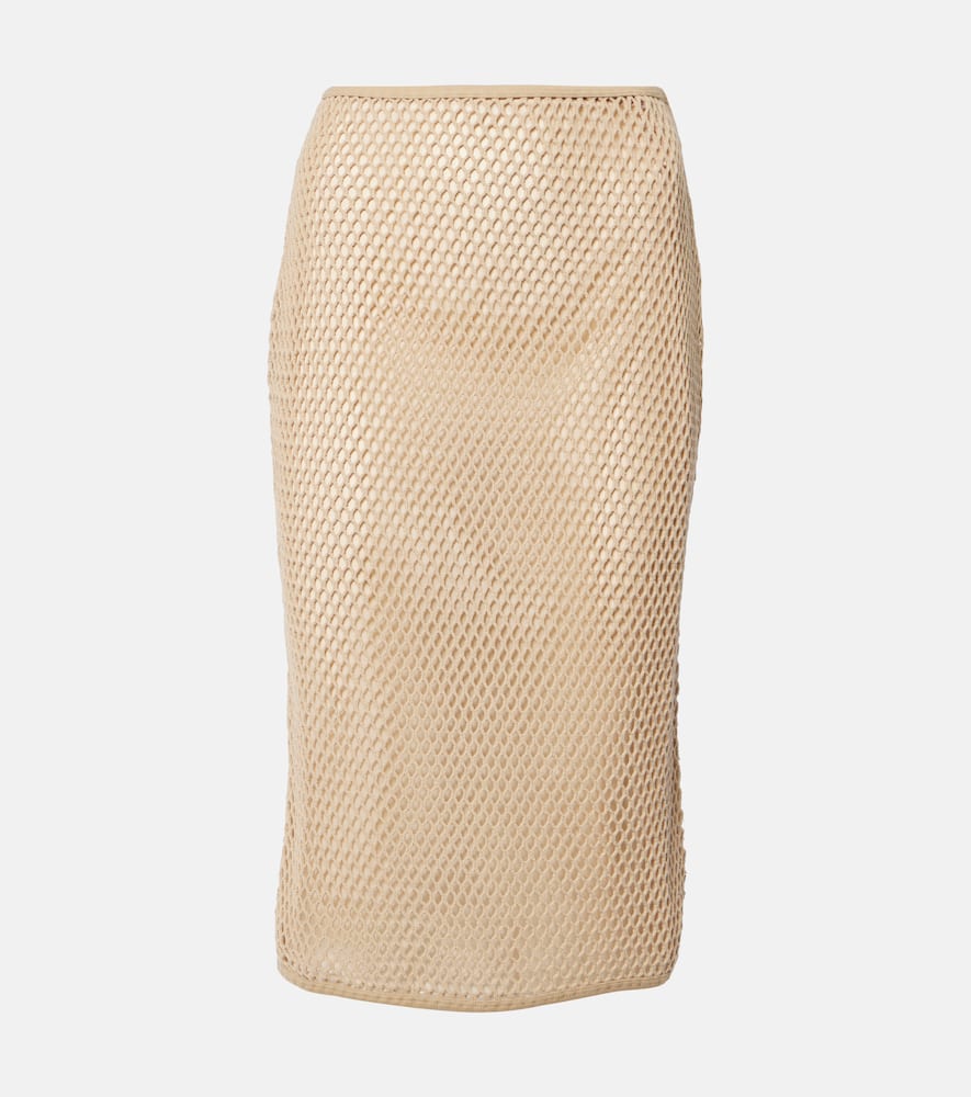 Prada Crochet Midi Skirt In Beige